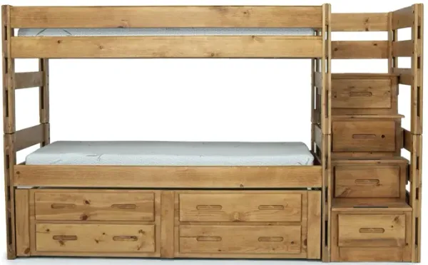 Young Pioneer Bunk Bed w/ Storage Steps & 4 Storage Drawers in Natural, Twin/Twin