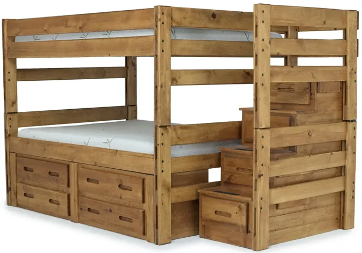 Young Pioneer Bunk Bed w/ Storage Steps & 4 Storage Drawers in Natural, Twin/Twin