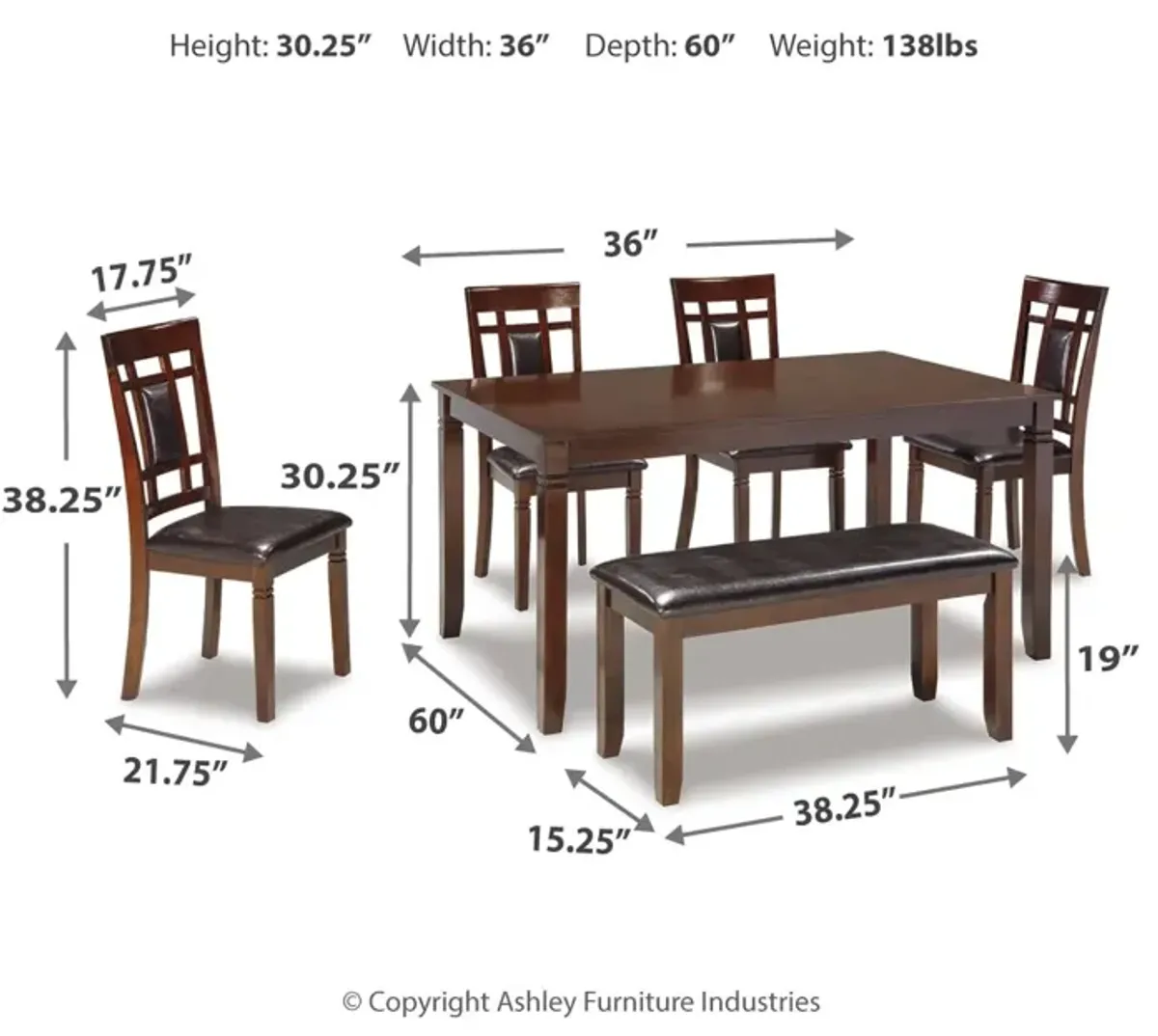 Bennox Dining Table And Chairs With Bench (Set Of 6)