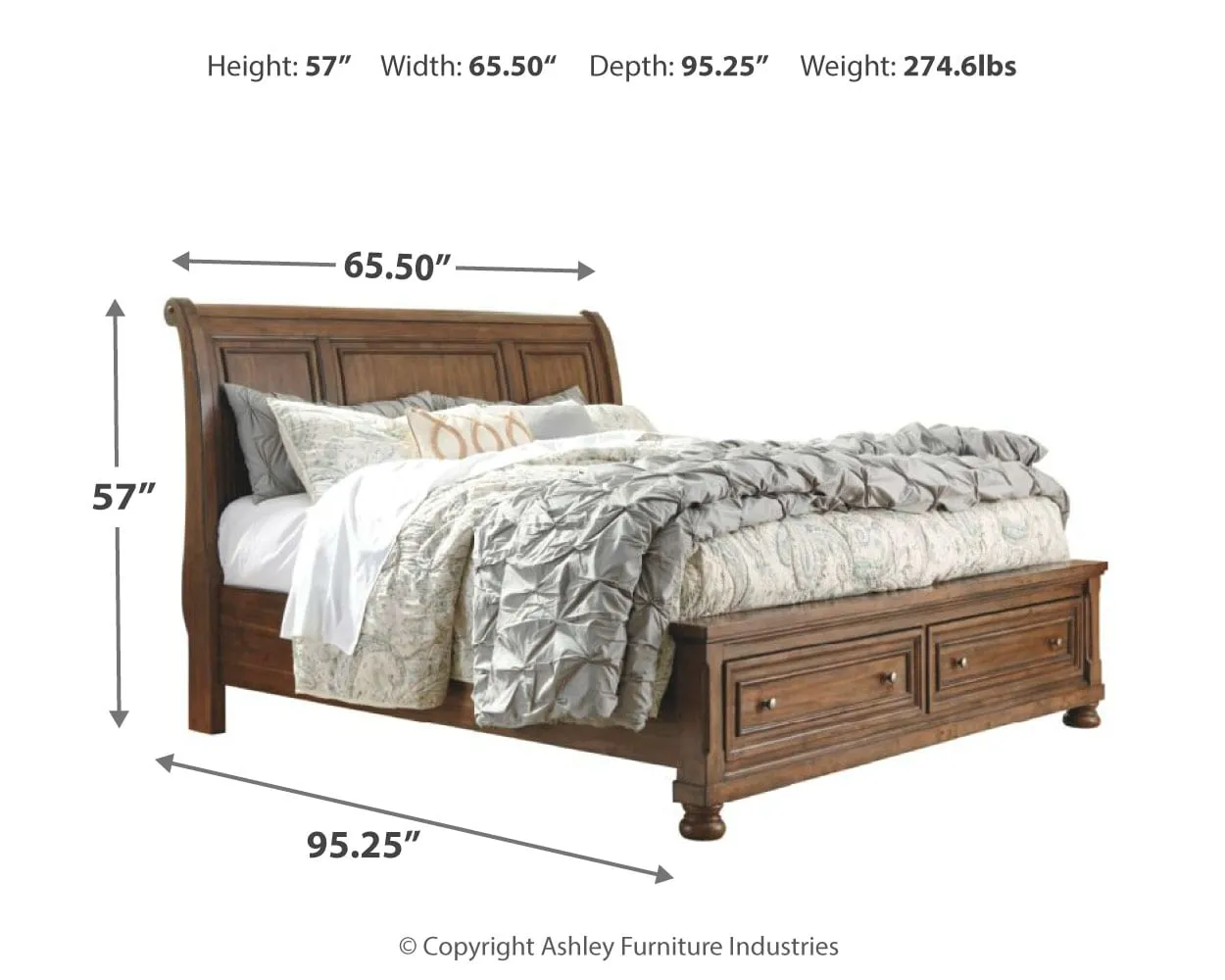 Flynnter Queen Sleigh Bed With 2 Storage Drawers