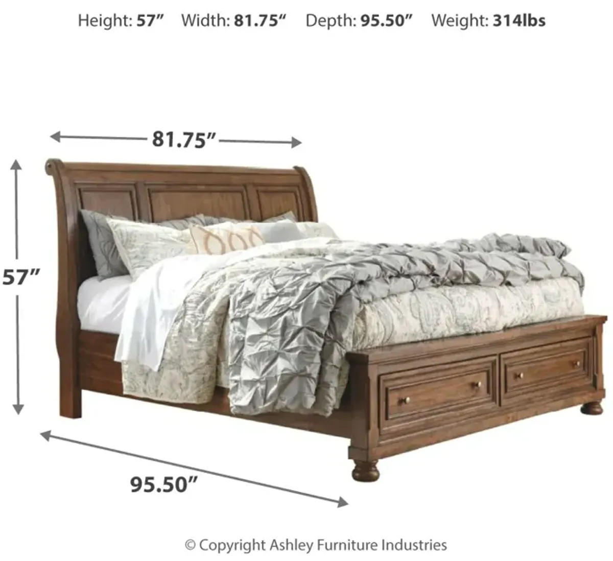 Flynnter King Sleigh Bed With 2 Storage Drawers