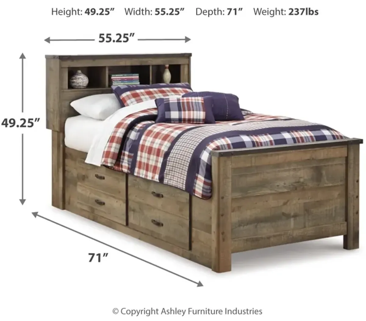 Trinell Twin Bookcase Bed With 2 Storage Drawers