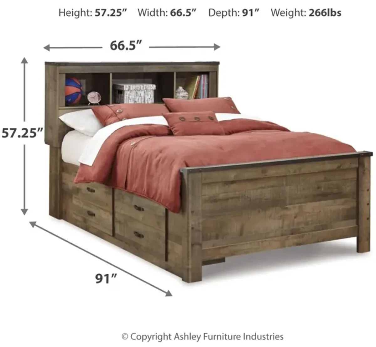 Trinell Full Bookcase Bed With 2 Storage Drawers