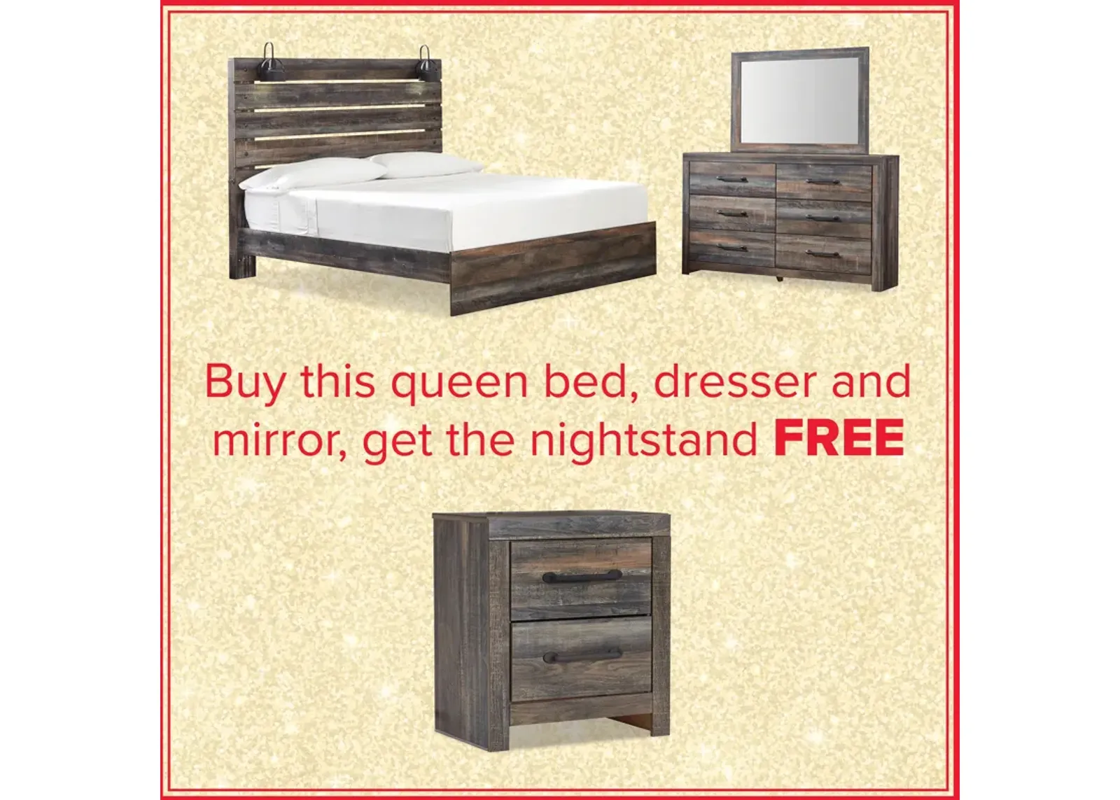 Drystan Queen Bed, Dresser, Mirror And Free Nightstand