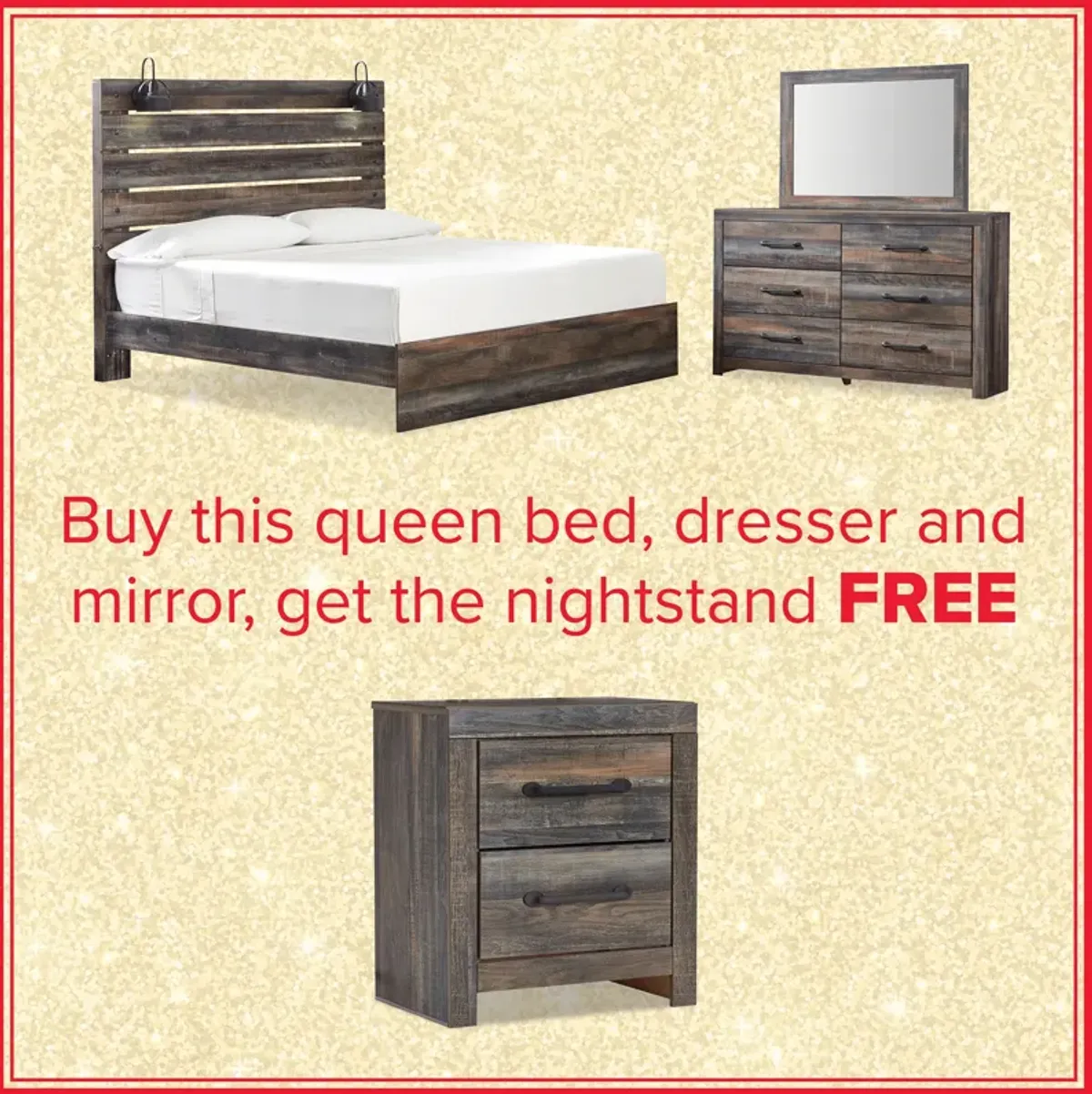 Drystan Queen Bed, Dresser, Mirror And Free Nightstand