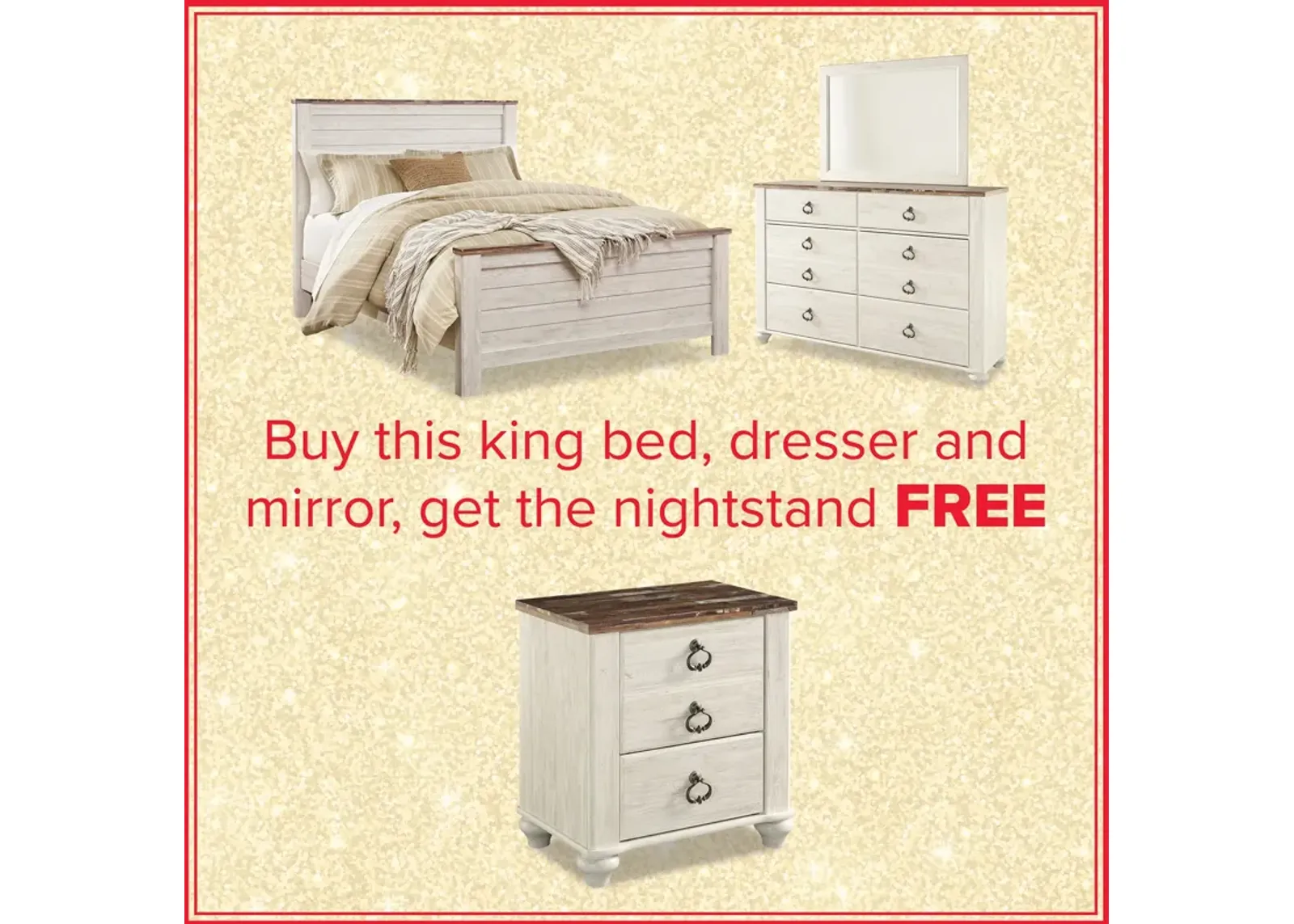 Willowton King Bed, Dresser, Mirror And Free Nightstand