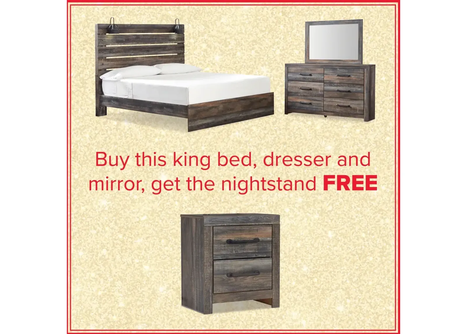 Drystan King Bed, Dresser, Mirror And Free Nightstand