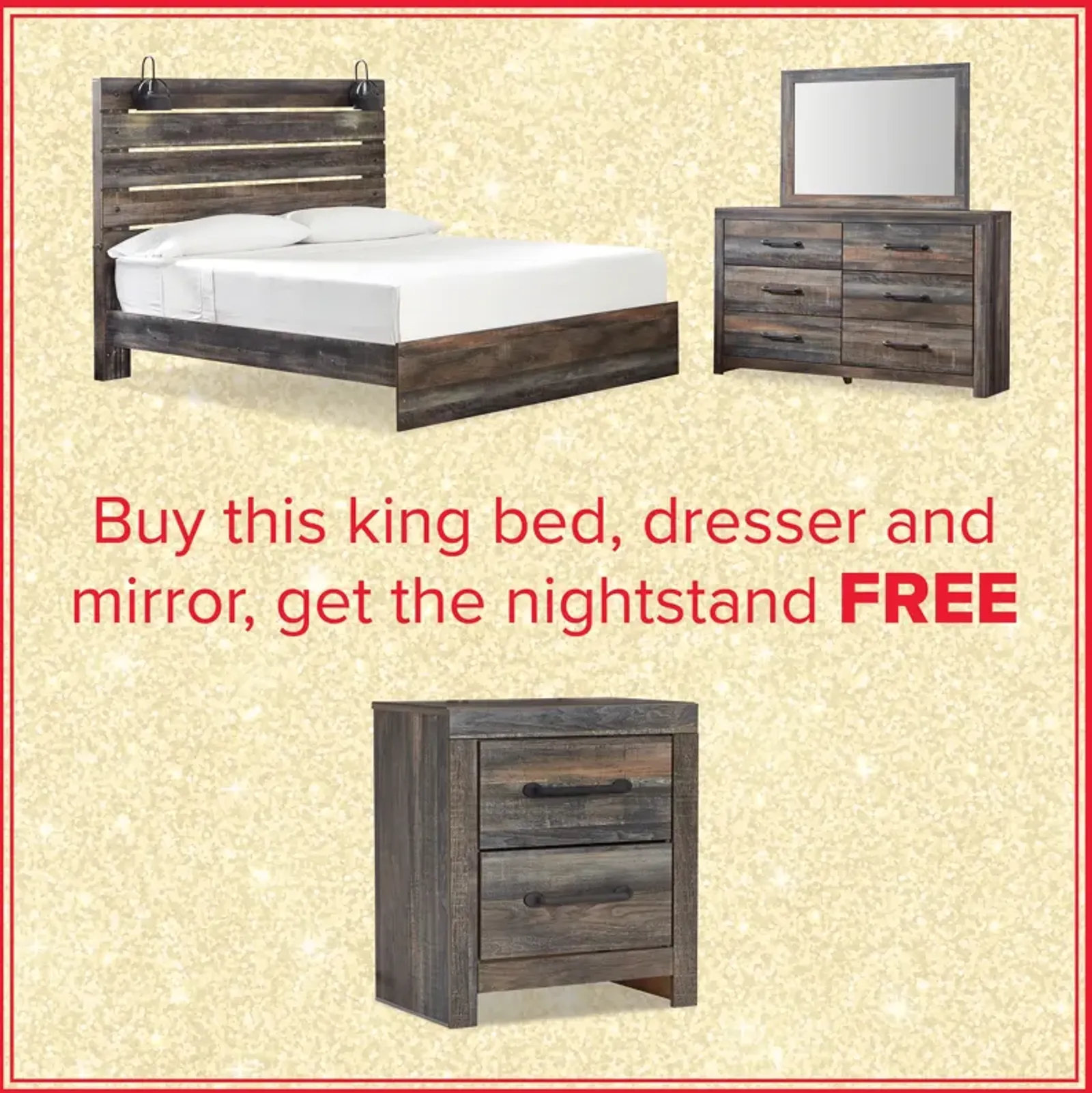 Drystan King Bed, Dresser, Mirror And Free Nightstand