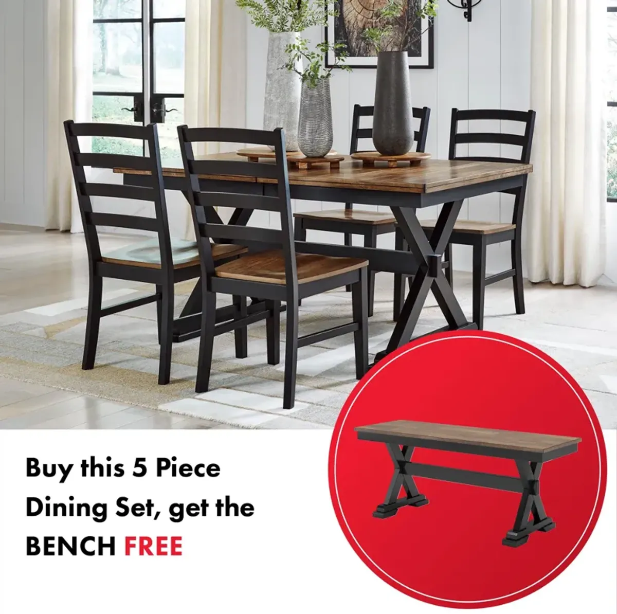 Wildenauer 5-Pc Dining Set With Free Bench