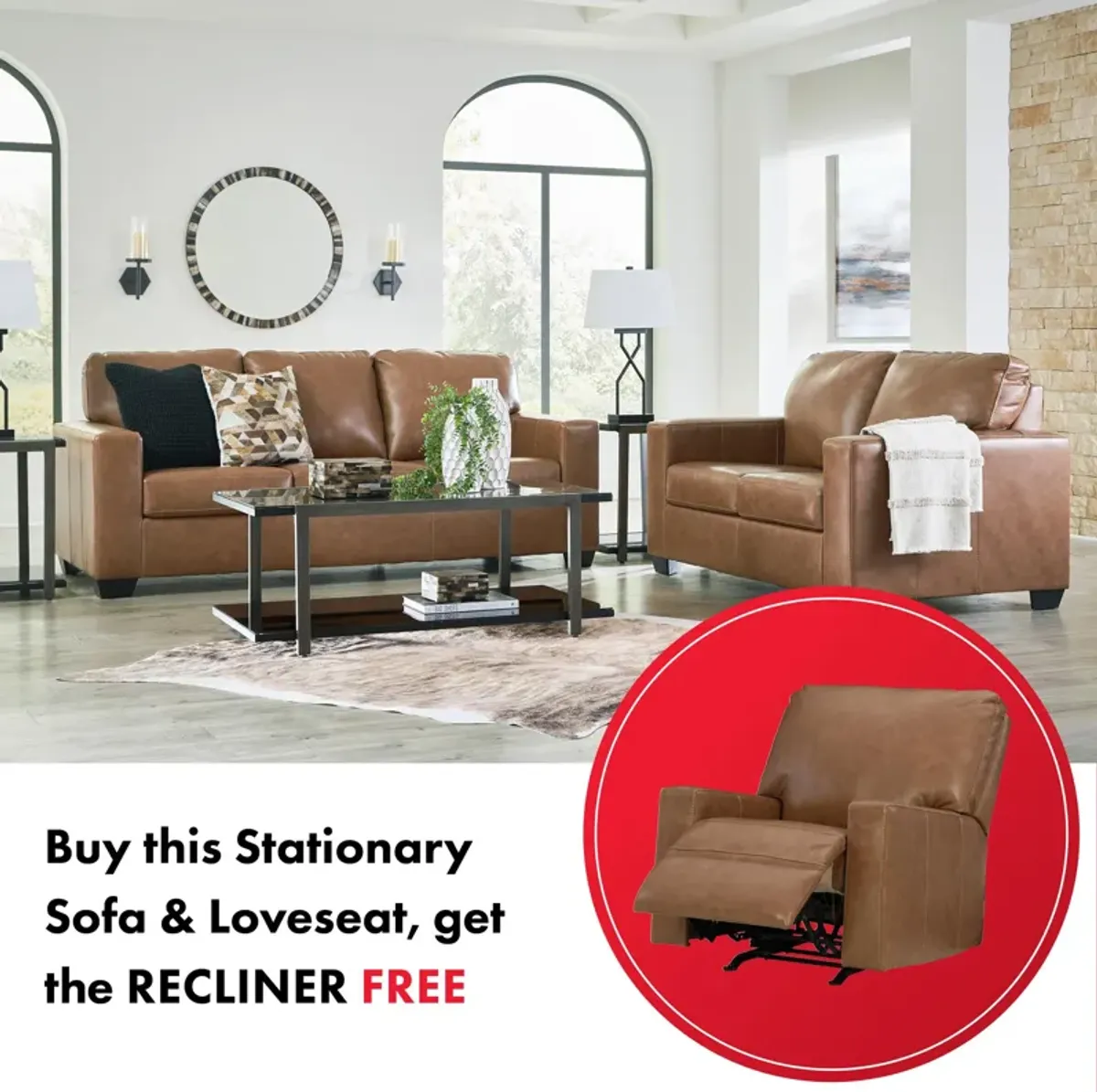 Bolsena Leather Sofa With Free Recliner