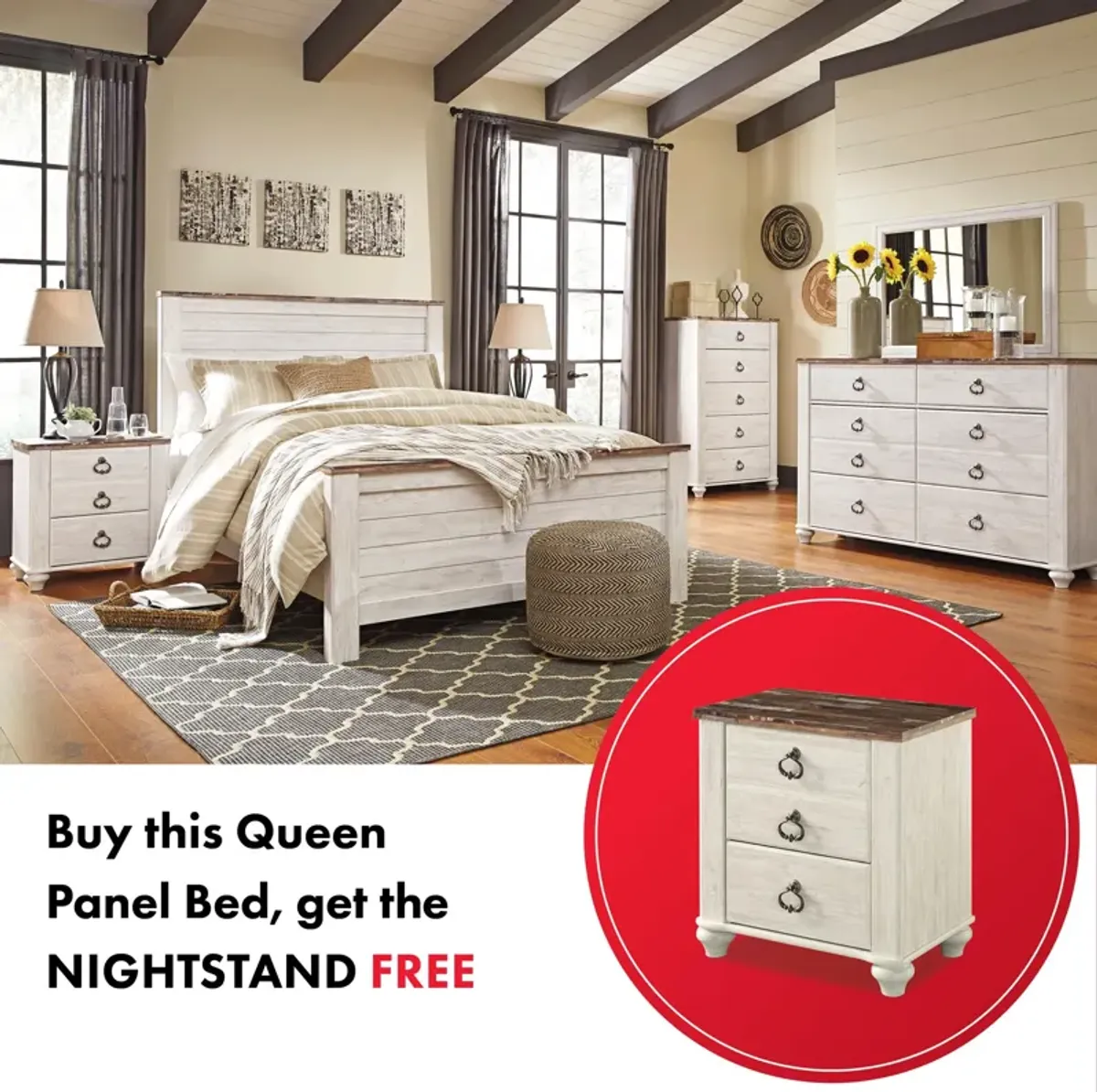 Willowton Queen Panel Bed With Free Nighstand
