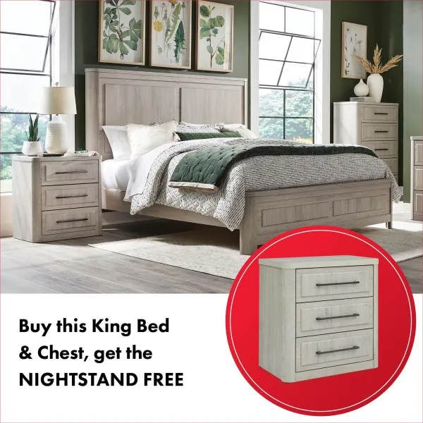 Leia King Panel Bed And Chest With Free Nightstand!