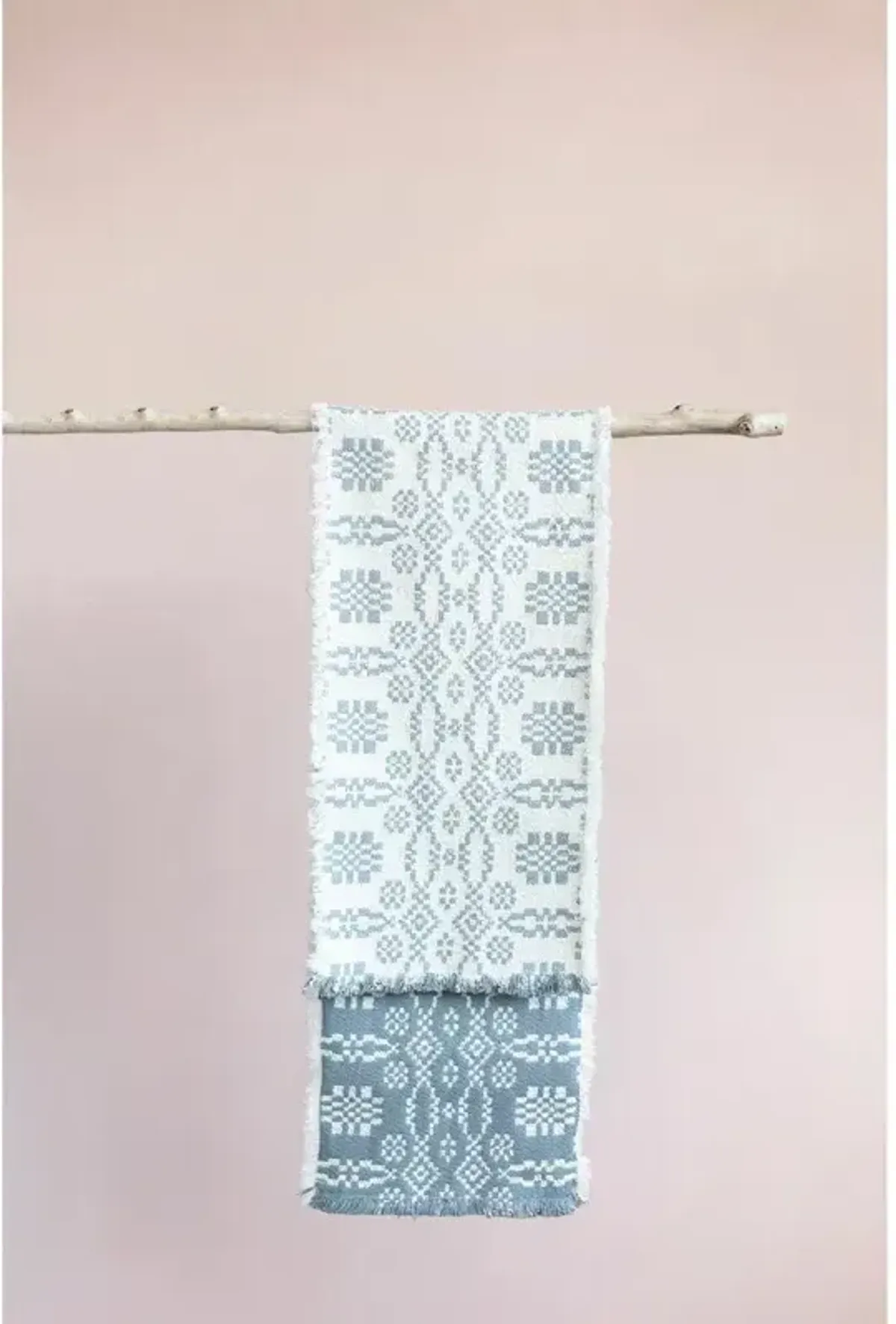 Woven Cotton Two-Sided Jacquard Table Runner with Frayed Edges