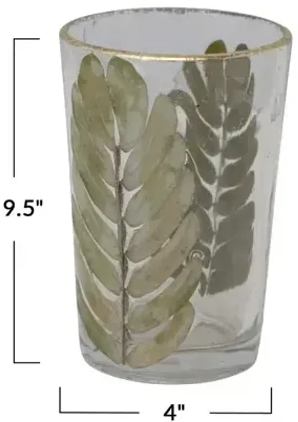 Hand-Blown Glass Votive Holder w/ Embedded Tamarind Leaves & Gold Foil Edge