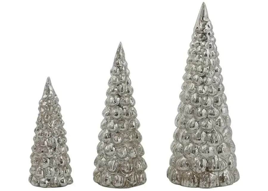 Embossed Mercury Glass Trees, Set of 3