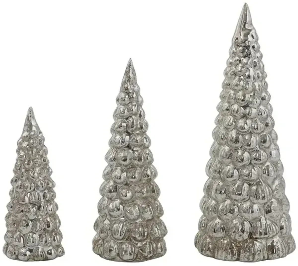 Embossed Mercury Glass Trees, Set of 3