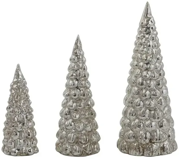 Embossed Mercury Glass Trees, Set of 3