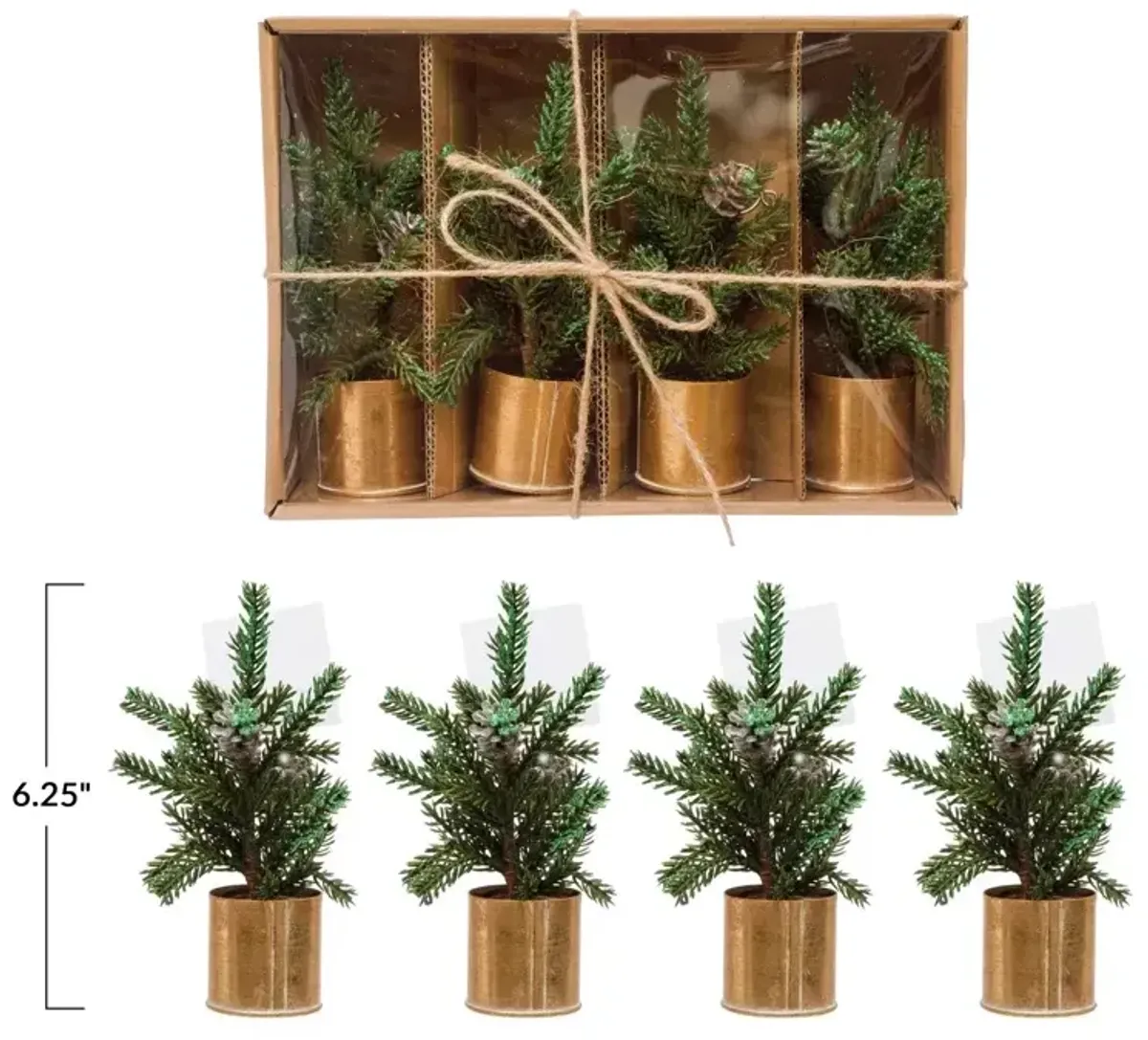 Faux Pine Tree Place Card Holders, Boxed Set of 4