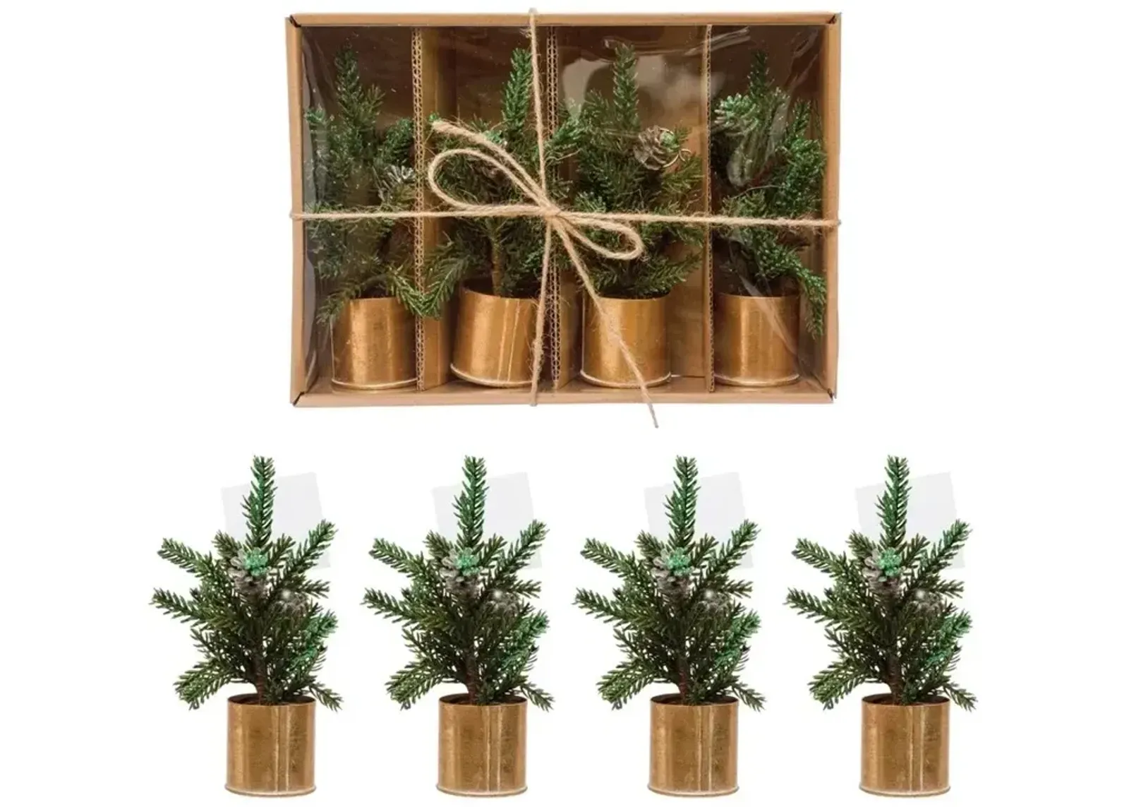 Faux Pine Tree Place Card Holders, Boxed Set of 4