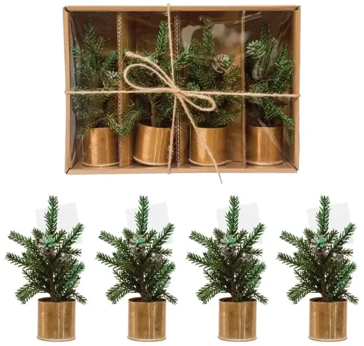 Faux Pine Tree Place Card Holders, Boxed Set of 4