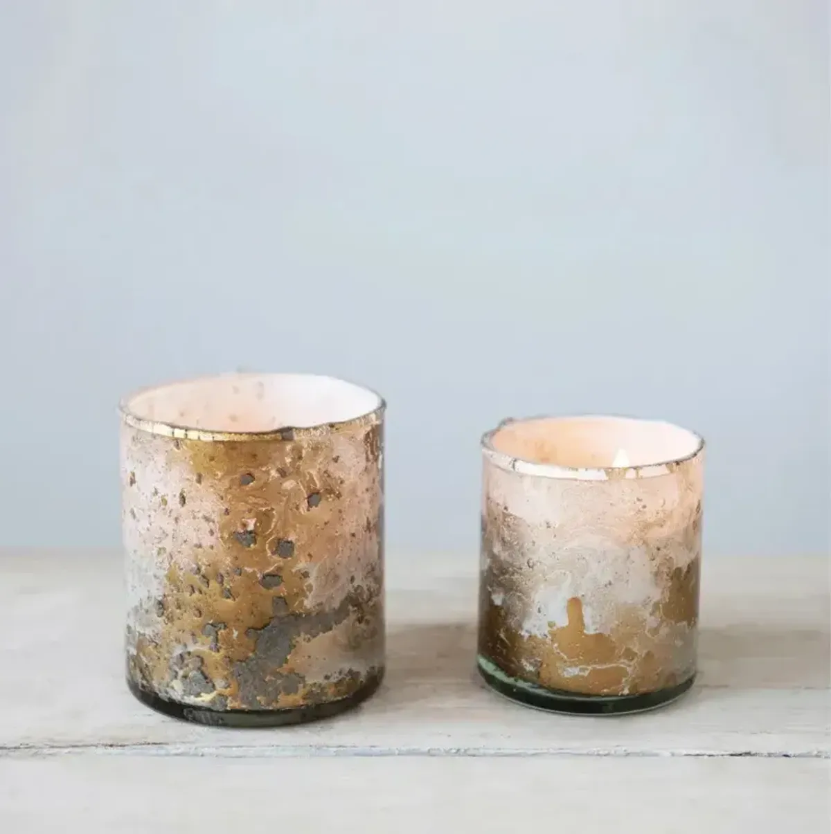 Glass Tealight Holder with Antique Marbled Finish