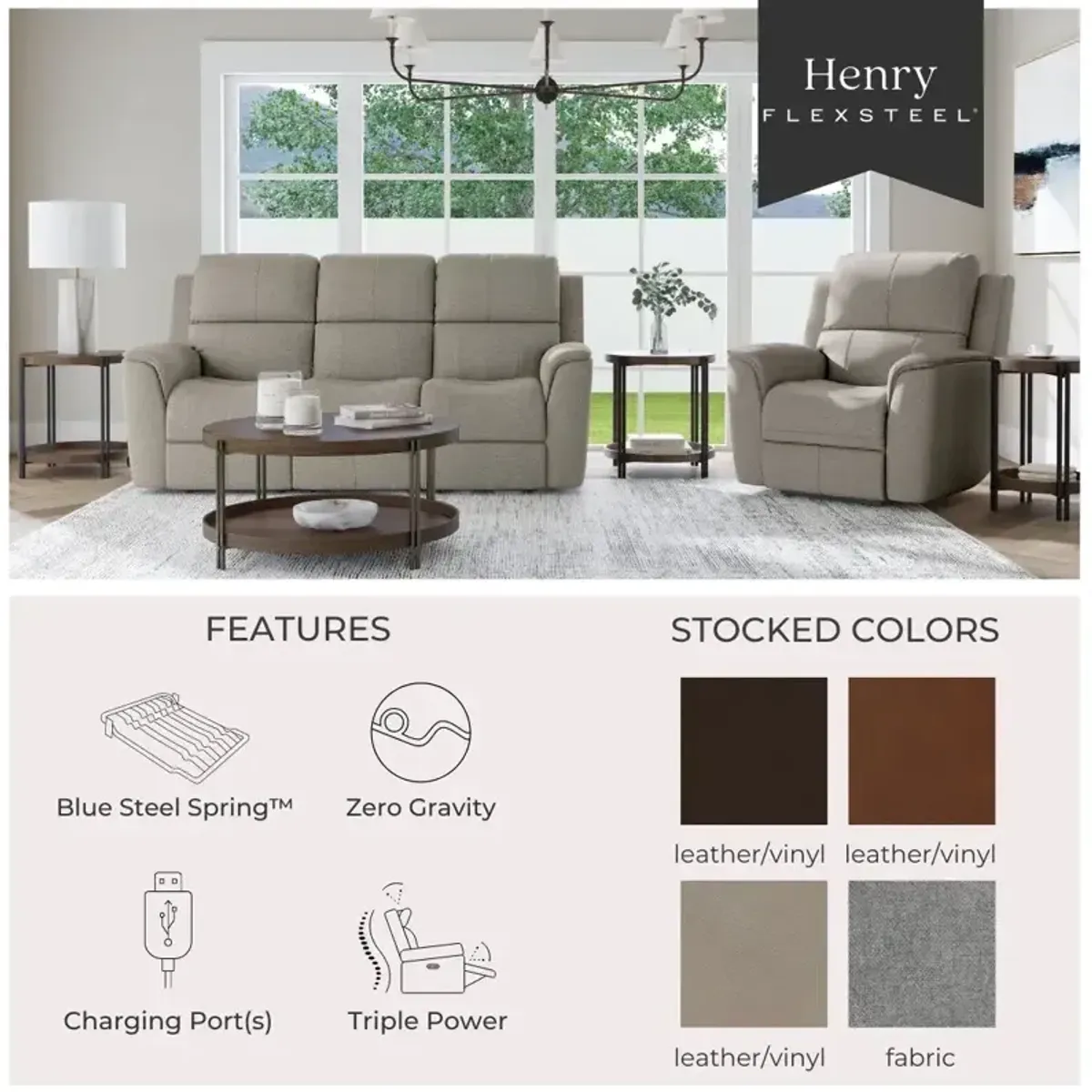 Henry Power Reclining Sofa with Power Headrests and Power Lumbar