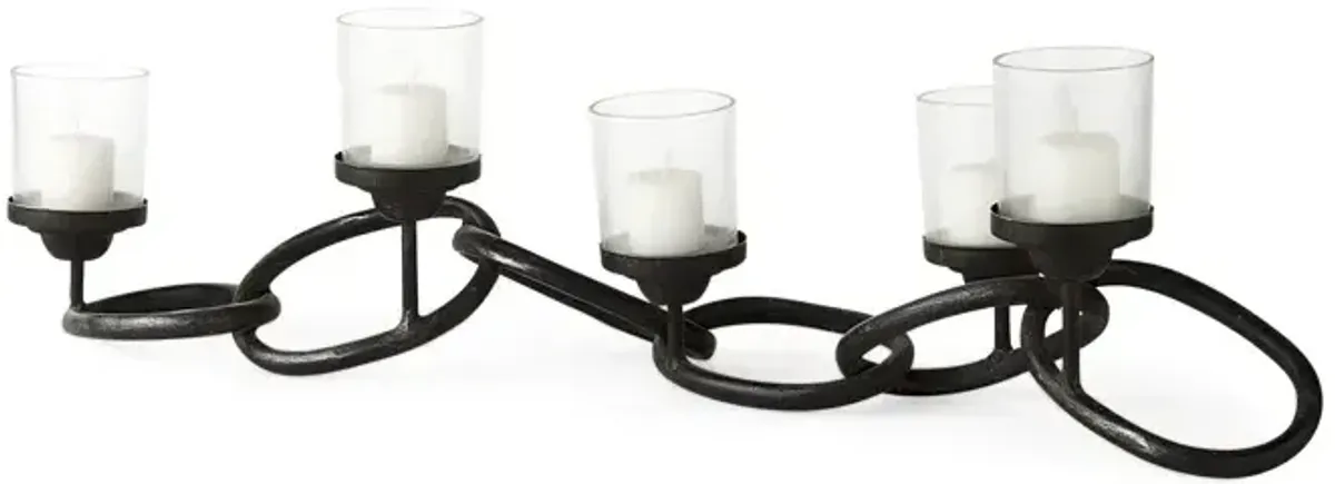 Quito Black Metal Chain-Link Five Candle Table Candle Holder