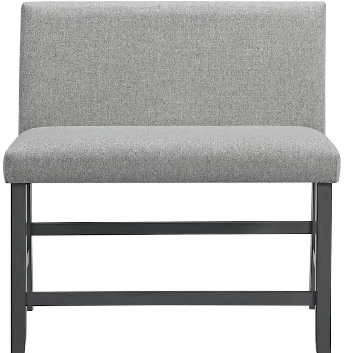 Seneca Counter Bench with Upholstered Back and Grey Fabric in Grey