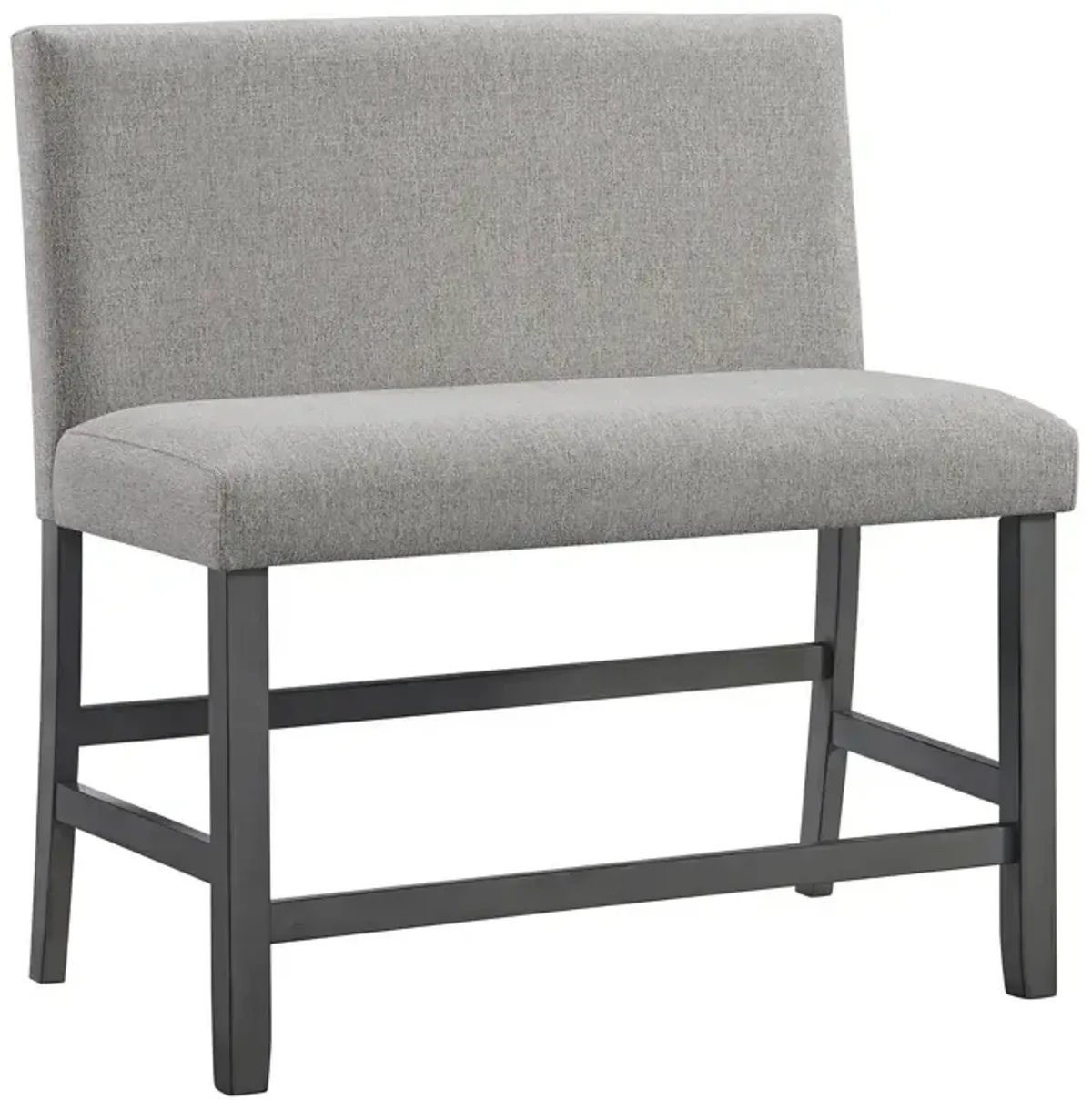 Seneca Counter Bench with Upholstered Back and Grey Fabric in Grey