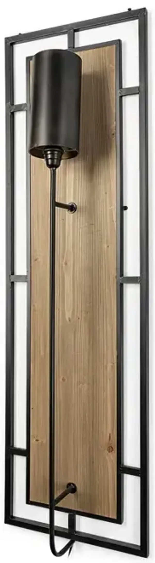 Cleo Black Metal and Wood Rectangular Wall Sconce