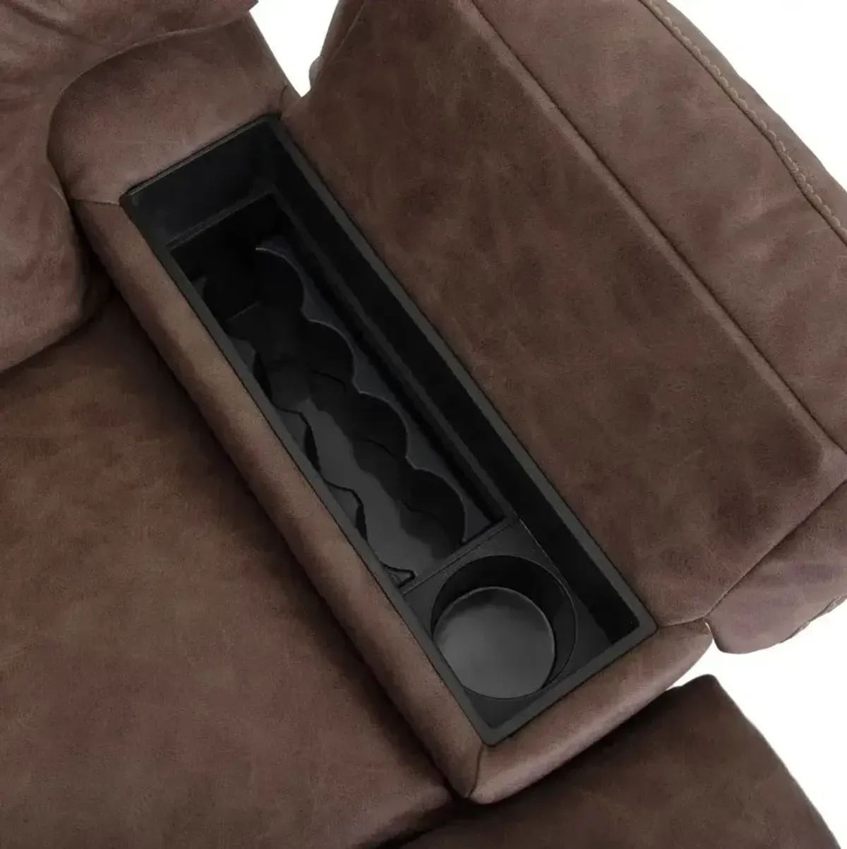 Clayton Rocker Recliner w/ Storage Arms, Cupholder, and Massage - Easter Mocha