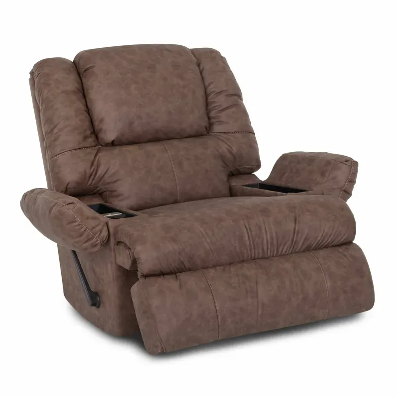 Clayton Rocker Recliner w/ Storage Arms, Cupholder, and Massage - Easter Mocha