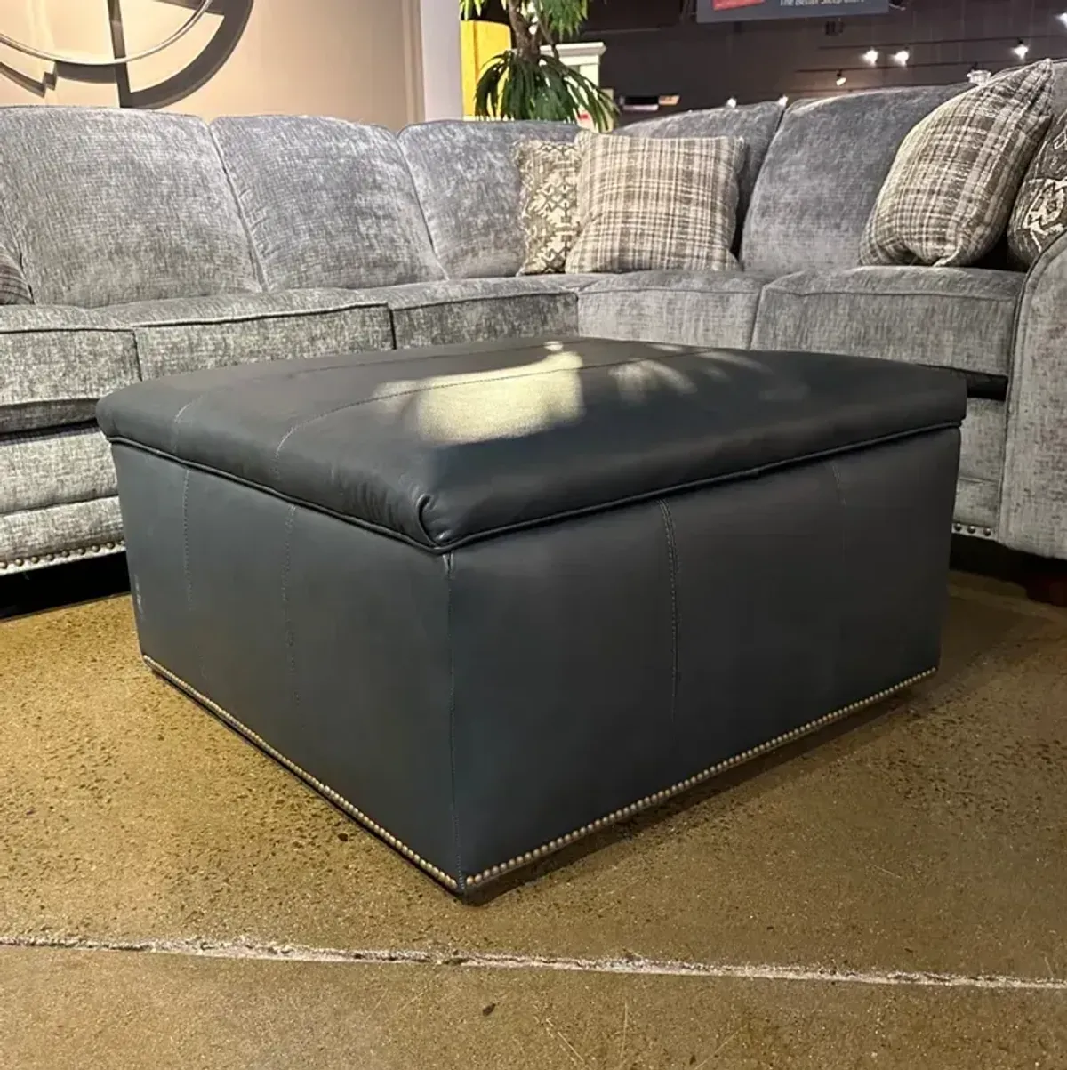 Hendrix Leather Storage Ottoman with Nails