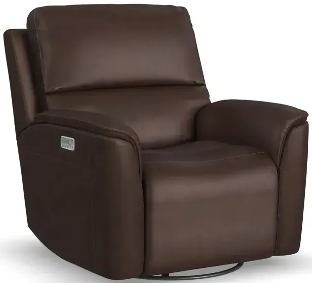 Henry Burnt Umber Leather Power Swivel Gliding Recliner with Power Headrest, Lumbar, Heat & Massage