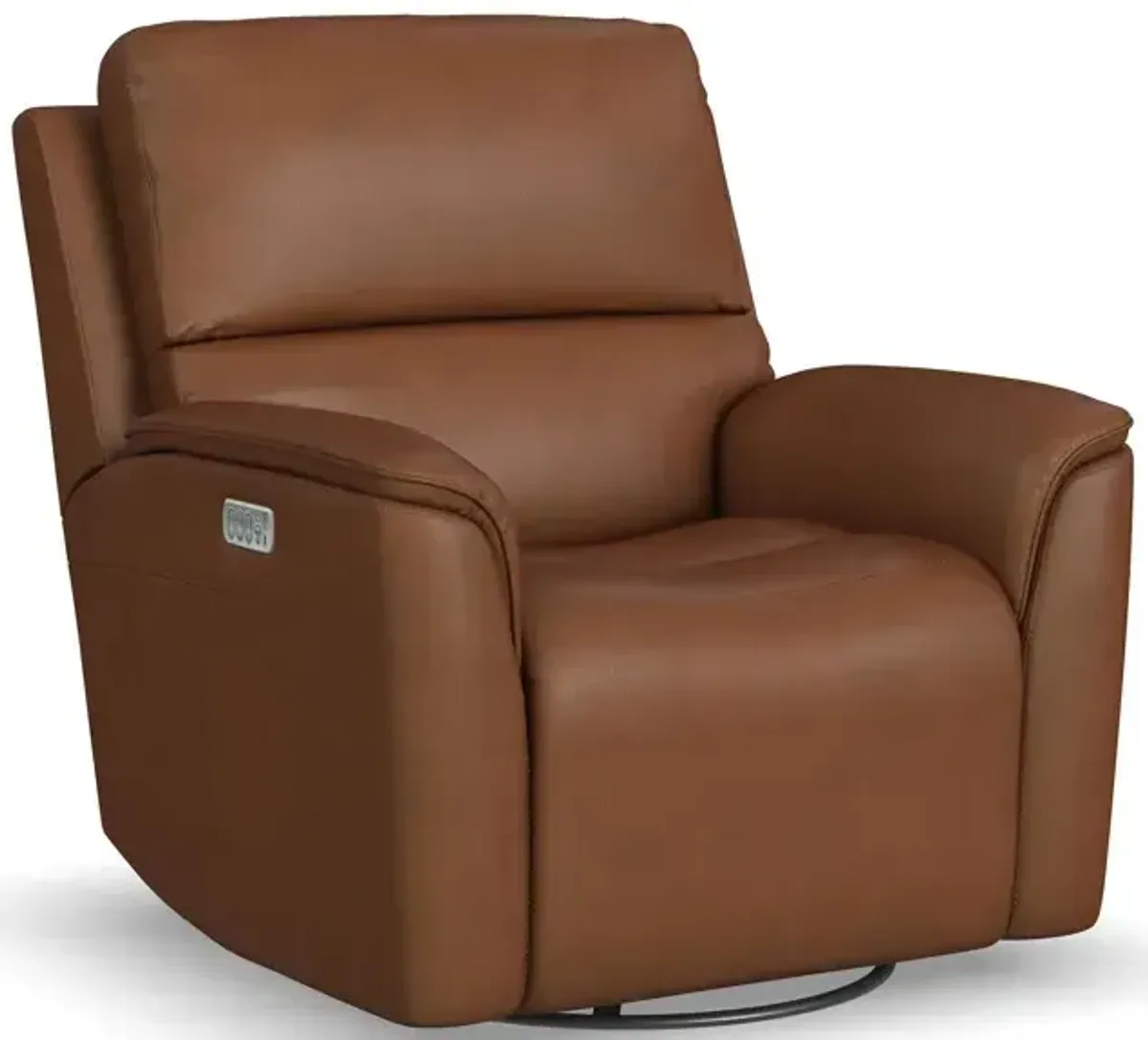 Henry Caramel Leather Power Swivel Gliding Recliner with Power Headrest, Lumbar, Heat & Massage