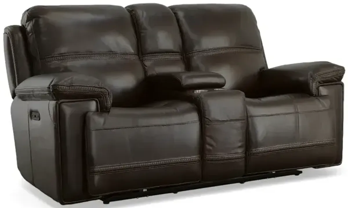 Fenwick Leather Power Loveseat with Console & Power Headrests - Dark Brown