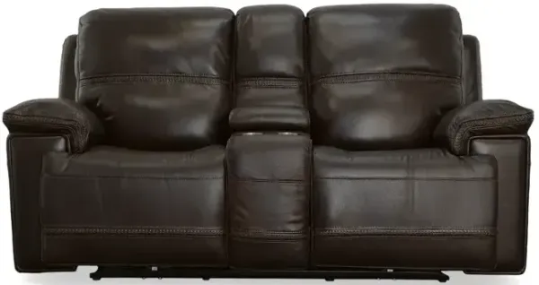 Fenwick Leather Power Loveseat with Console & Power Headrests - Dark Brown