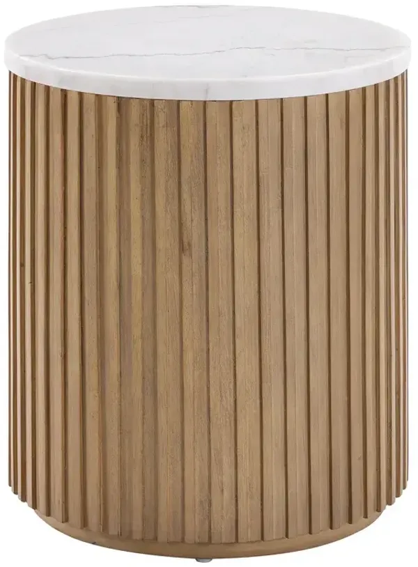Colvin White Marble Top End Table, Toffee Finish