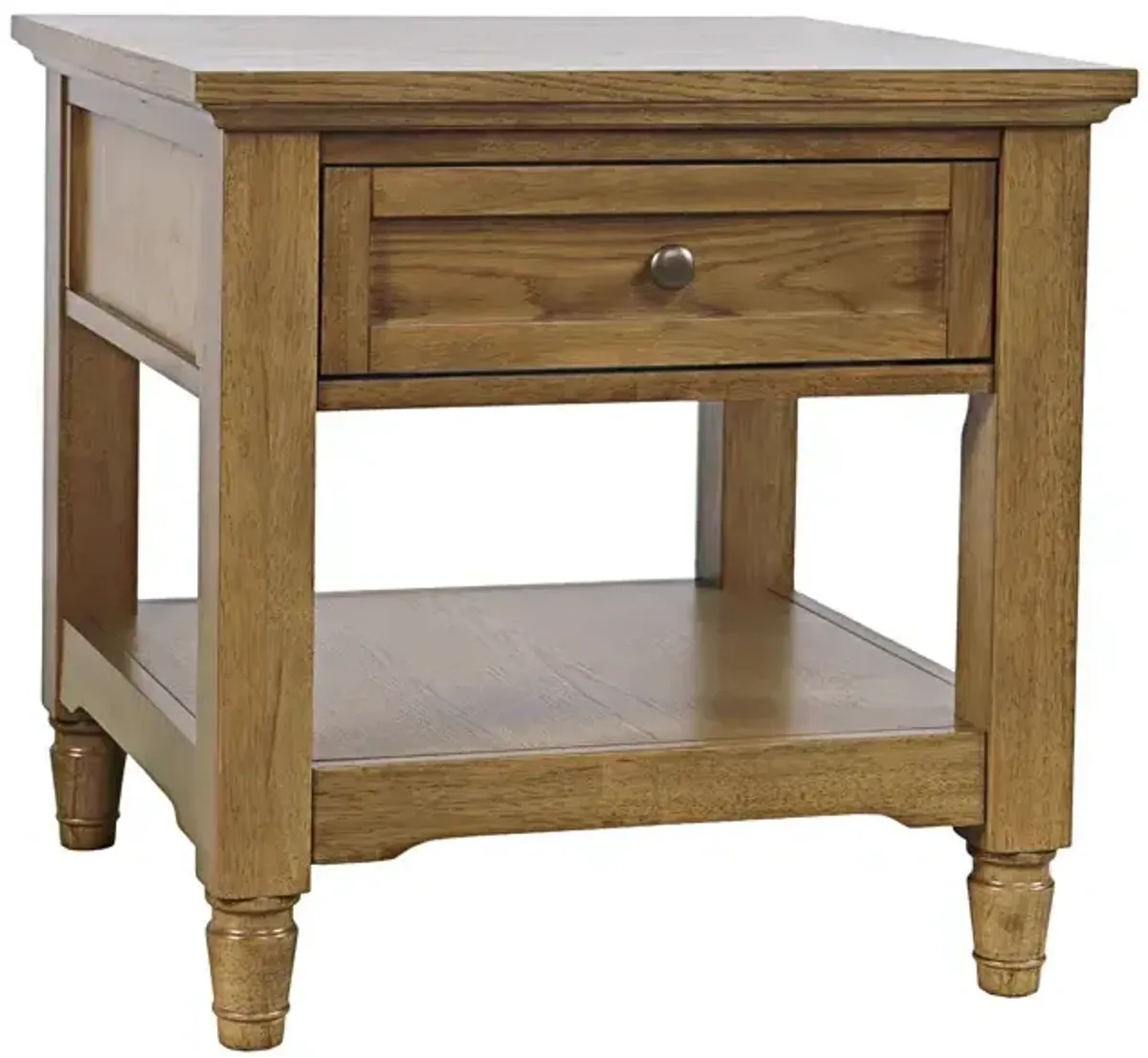 Brentwood Transitional 24" End Table With Drawer And Shelf - Cascade Oak