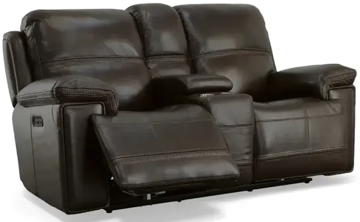 Fenwick Leather Power Loveseat w/Console & Power Headrests