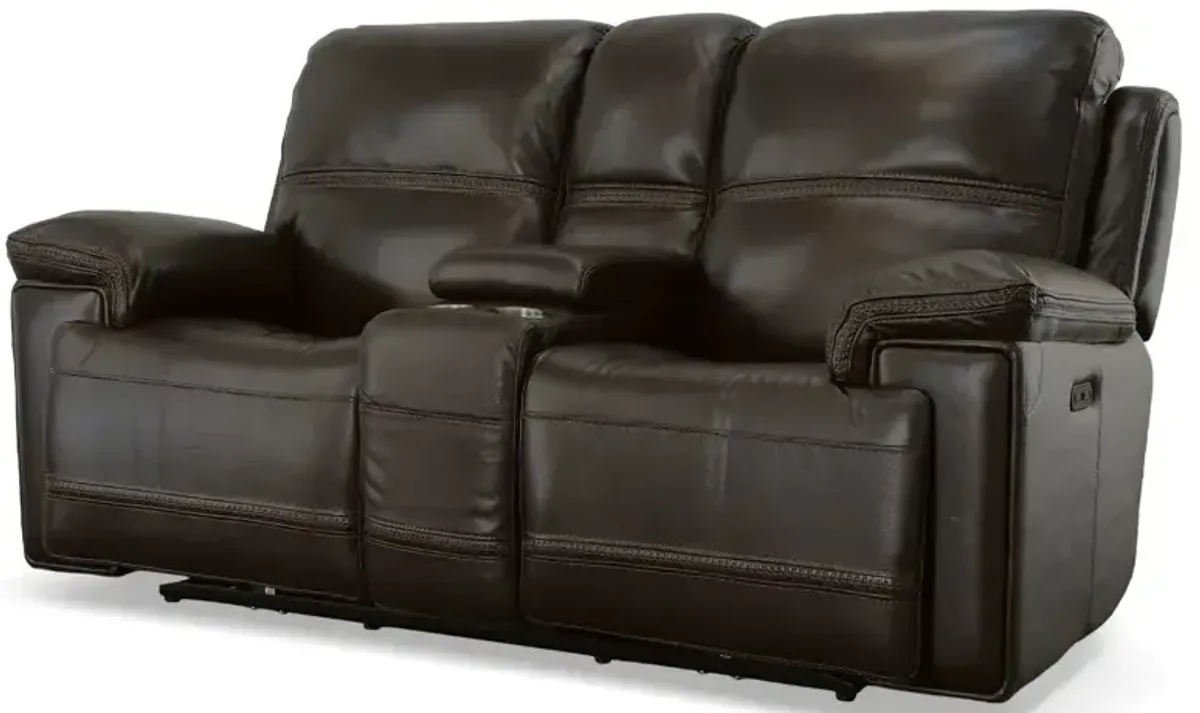 Fenwick Leather Power Loveseat w/Console & Power Headrests