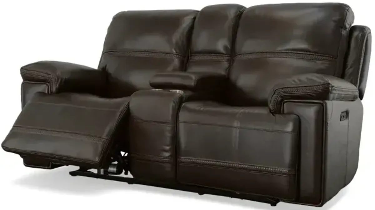 Fenwick Leather Power Loveseat w/Console & Power Headrests