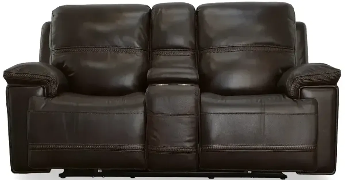 Fenwick Leather Power Loveseat w/Console & Power Headrests