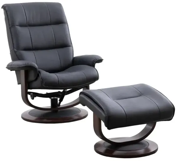 Knight Manual Reclining Swivel Chair & Ottoman - Black