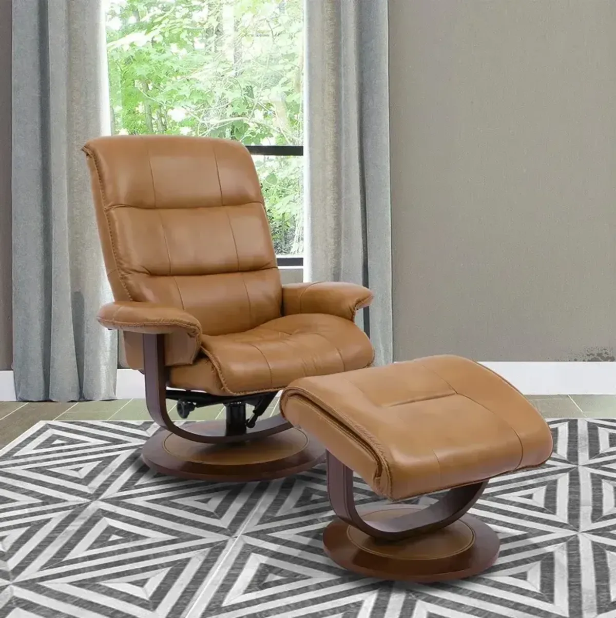 Knight Manual Reclining Swivel Chair and Ottoman - Butterscotch