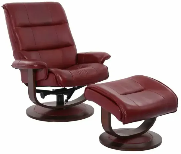 Knight Manual Reclining Swivel Chair and Ottoman - Rouge