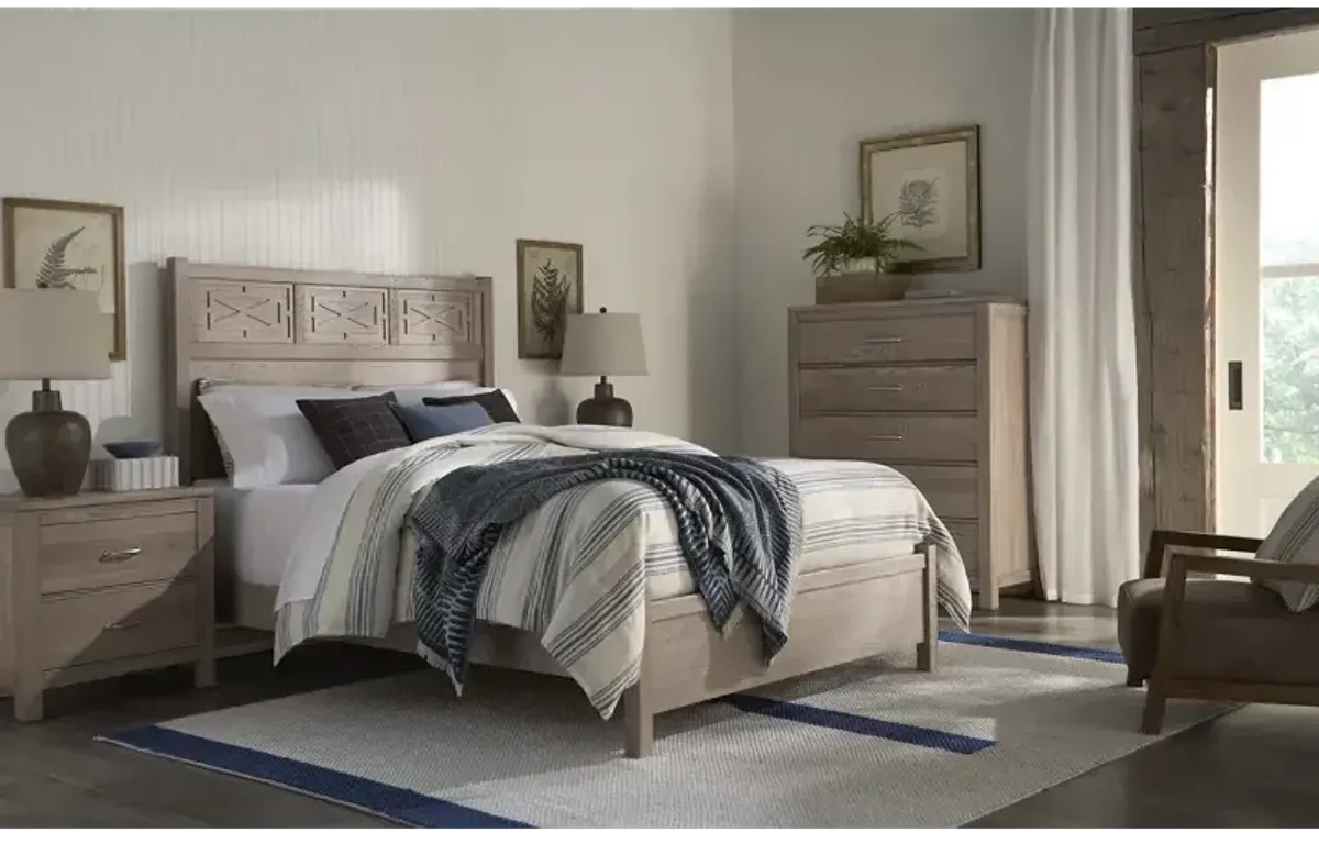 Tide & Timber Fretwork Queen Panel Headboard - Grey Oak