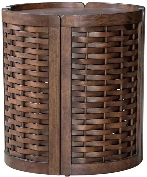 Warren Park Small Round Basketweave Accent Table - Coffee Brown