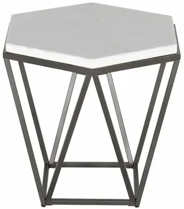 Corvus White Marble Top Hexagon End Table