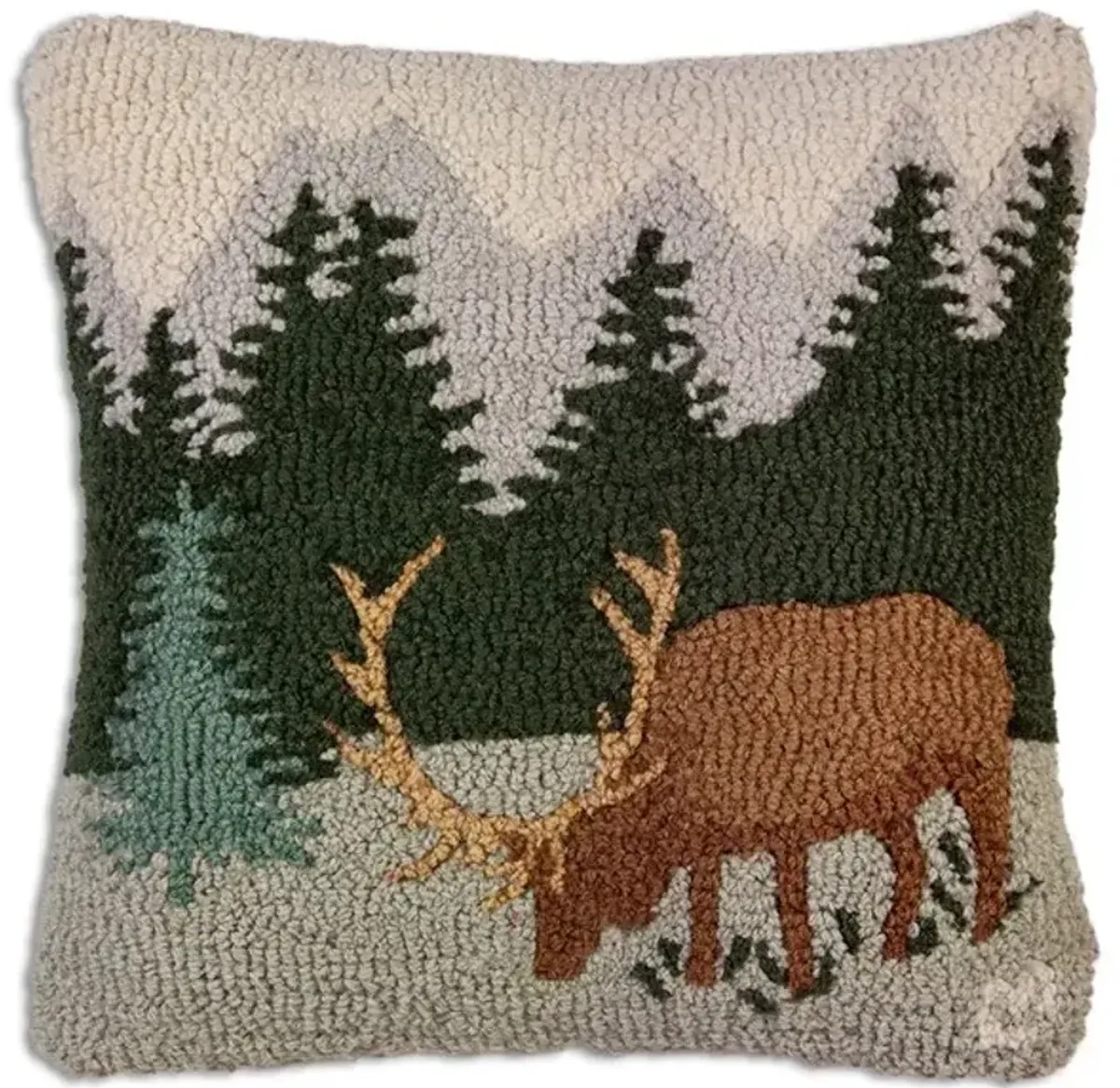 Mountain Elk - Hooked Wool Pillow